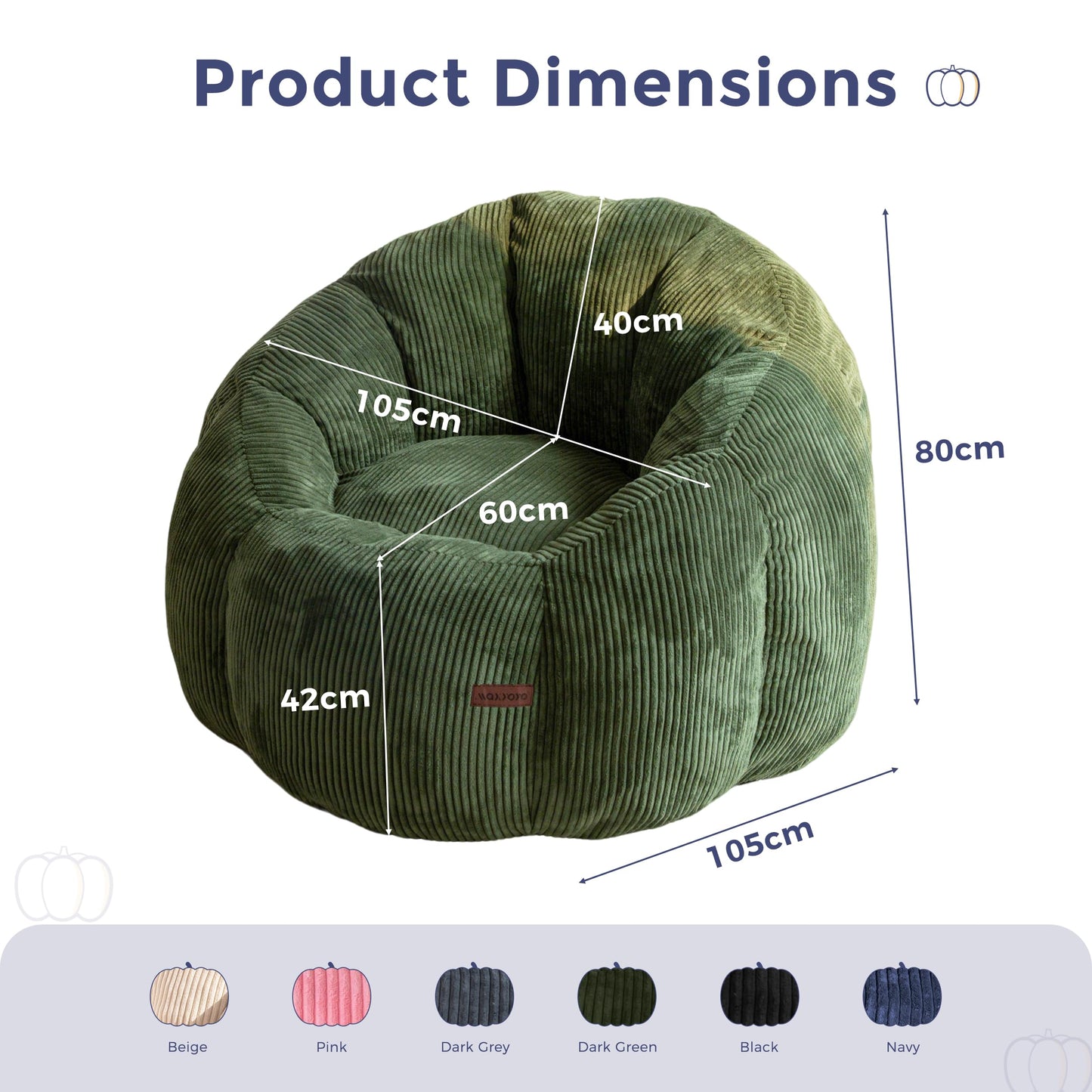 MAXYOYO Bean Bag Chair,Pumpkin Shaped Bean Bag Sofa Includes Filling,Comfy Corduroy Beanbag Sofa for Living Room Bedroom