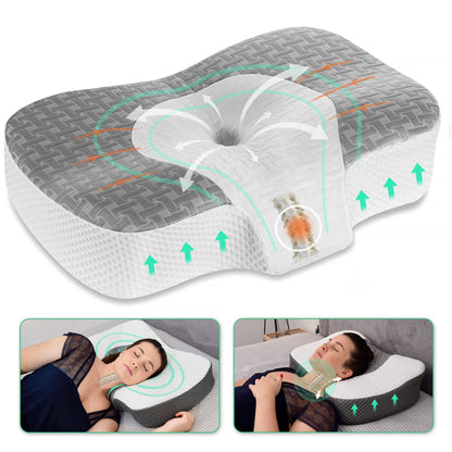 Elviros Cervical Memory Foam Neck Pillow for Side Sleeping, Orthopedic Pillows for Back and Stomach Sleepers, Adjustable Ergonomic Bed Pillow Pain