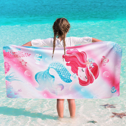 WERNNSAI Mermaid Microfibre Beach Towel for Kids, 76 x 150cm Bath Towel