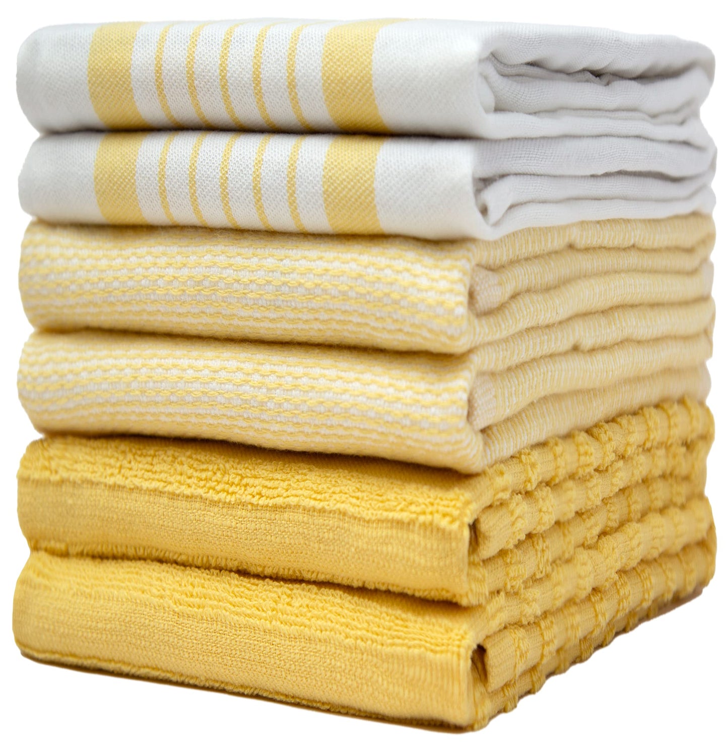 6 Pack Large Tea Towel Set | Absorbent Kitchen Hand Towels | Soft Cotton Dish Towels | Horizontal Ribbed Flat & Terry Towel with Hanging Loop |