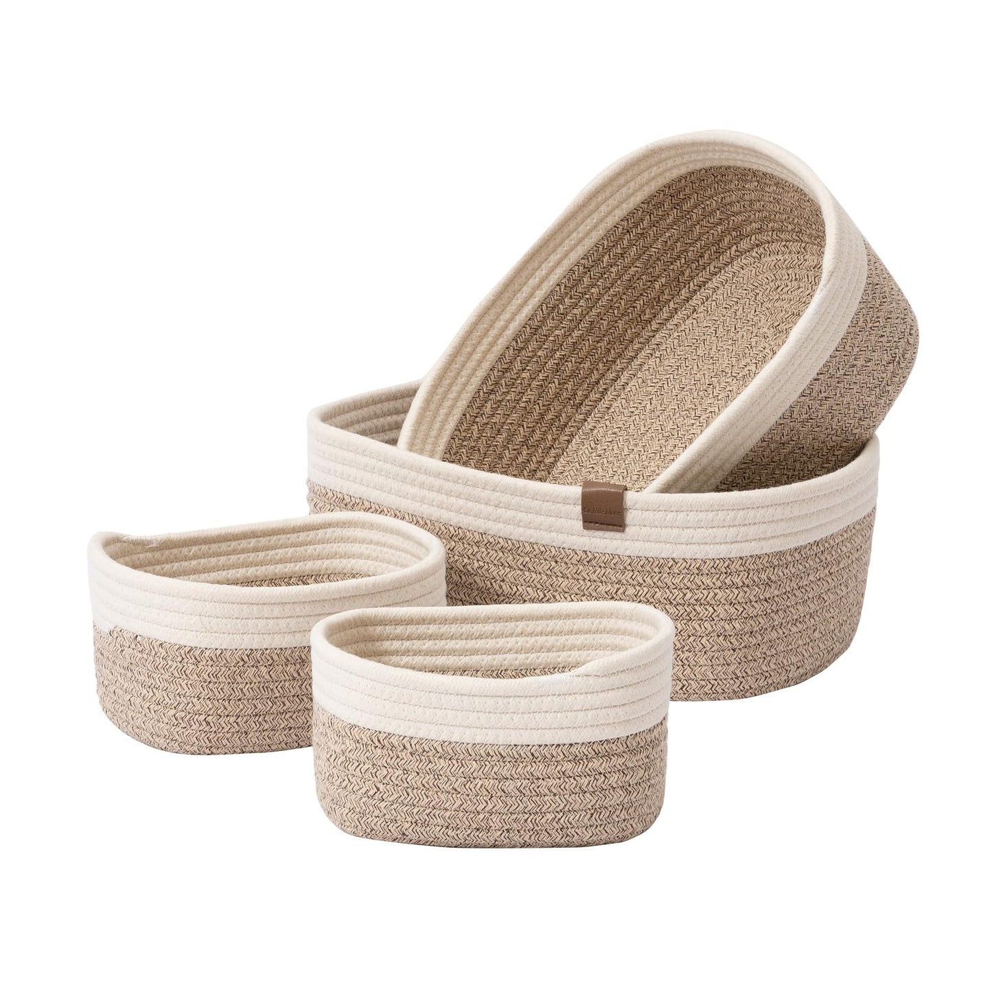 LA JOLIE MUSE Rope Storage Baskets, White & Desert, 4 Pack