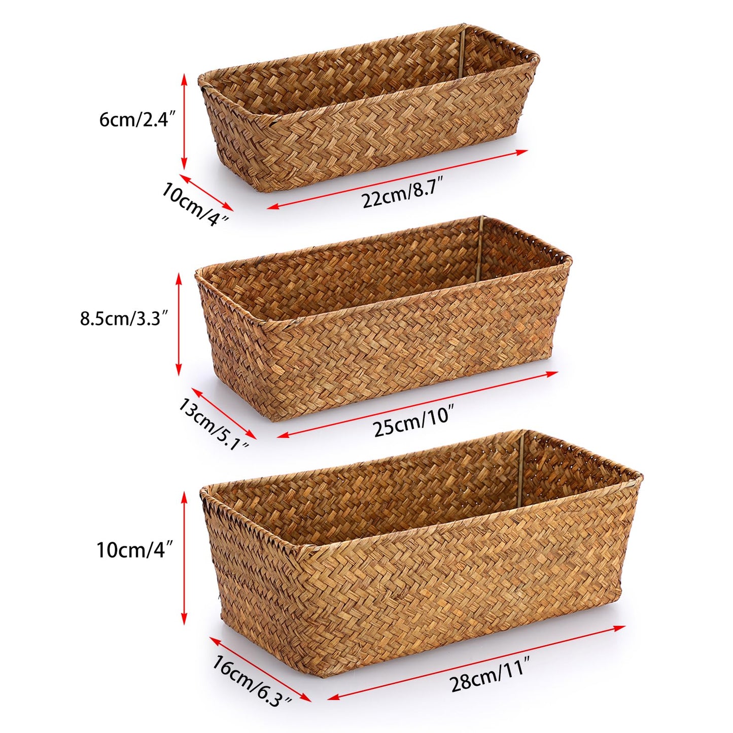 SUMTree Set of 3 Seagrass Storage Baskets Natural wicker Baskets (Caramel)