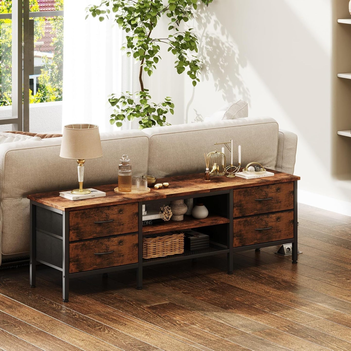 CAIYUN TV Stand with Storage, TV Table 63 Inch with Drawers for 65 70 Inch TV, TV Console Table, TV Bench for Living Room, Bedroom(Brown,63 Inch)