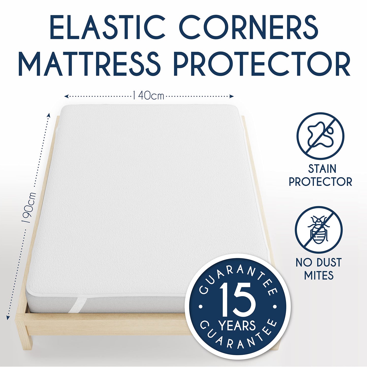 Dreamzie Mattress Protector Waterproof with 4 Elastic Corners - Made in EU - OEKO-TEX® Certified - For Mattress Double Bed 140 x 190 cm
