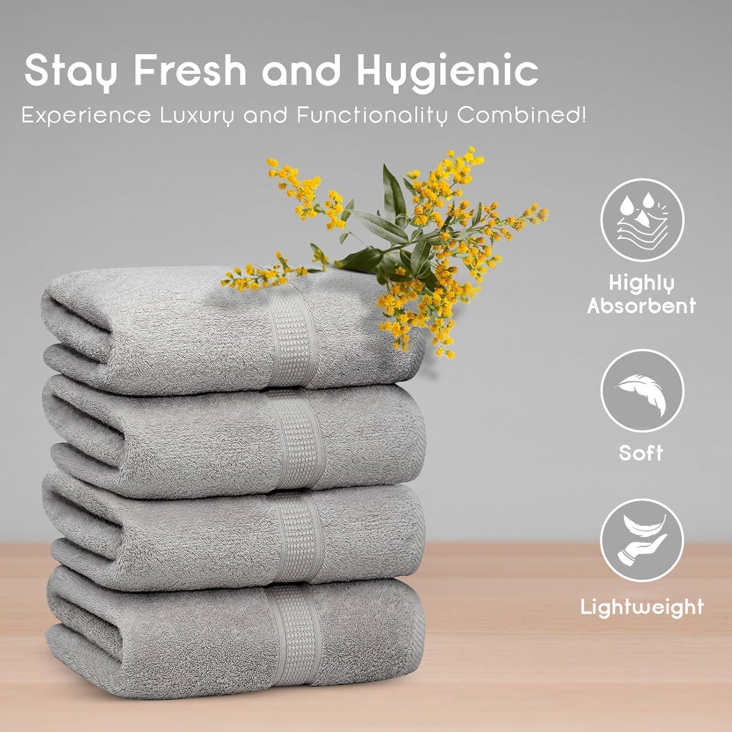 Ariv Premium Bamboo Cotton Bath Towels - Natural, Ultra Absorbent and Eco-Friendly 30" X 52" (Platinum)