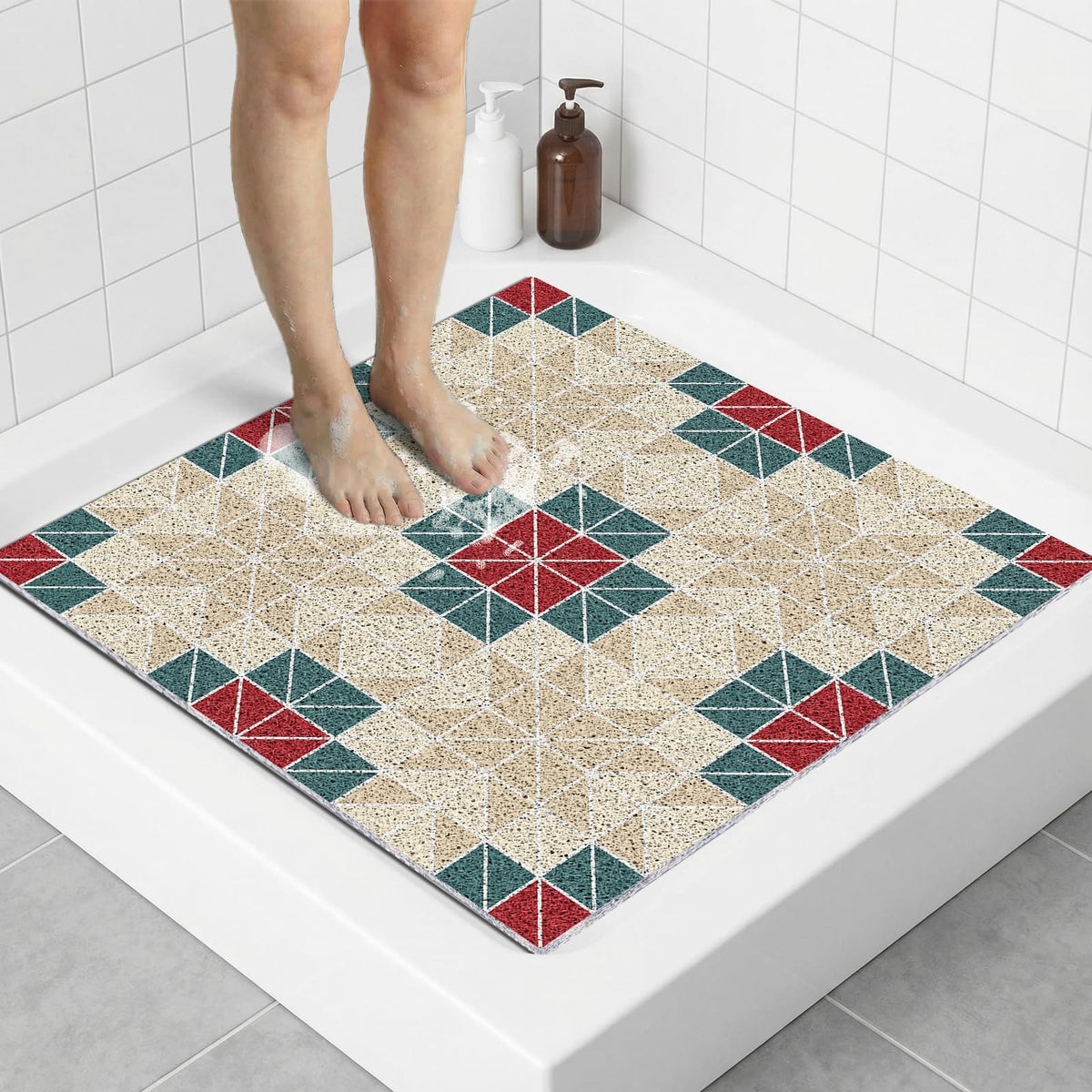 PVC Square Loofah Shower Mat Non Slip 70x70 CM, Anti Mould Quick Drying Bath Mat for Inside Shower, Anti Slip Shower Mats for Bathroom Floor
