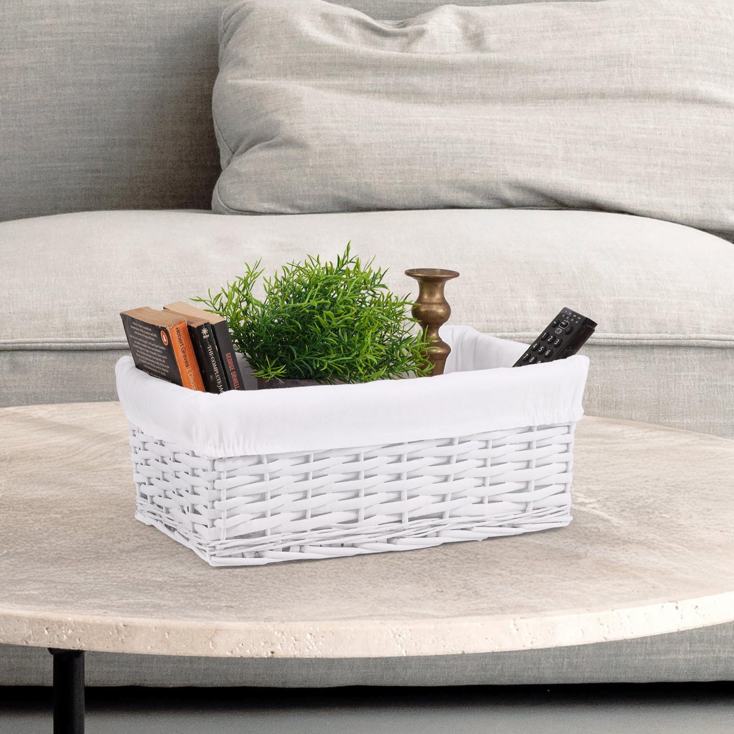 Woodluv Storage Baskets Woven Wicker, Storage Basket for shelves, Baskets to make hampers, Storage Box, Storage Organiser, White, Medium