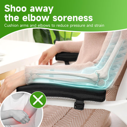 LargeLeaf Gaming Chair Armrest Memory Foam Cushions - Elbow Pillow Pressure Relief with Cooling Gel 2-Piece Set