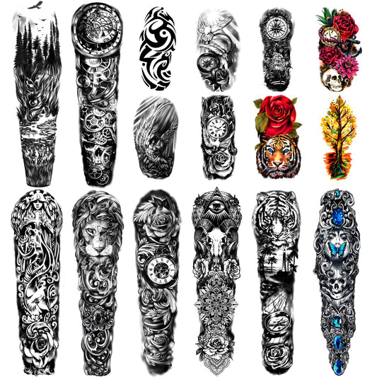 Extra Large waterproof Temporary Tattoos 8 Sheets Full Arm Fake Tattoos and 8 Sheets Half Arm Tattoo Stickers for Men and Women (58x18CM)?