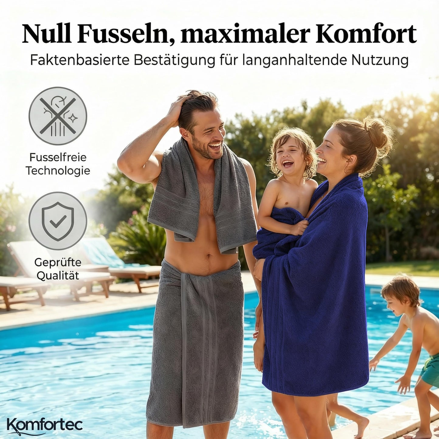 Komfortec Jumbo Bath Towels, 100% Cotton, Quick Dry, 80x200, Grey & Royal Blue