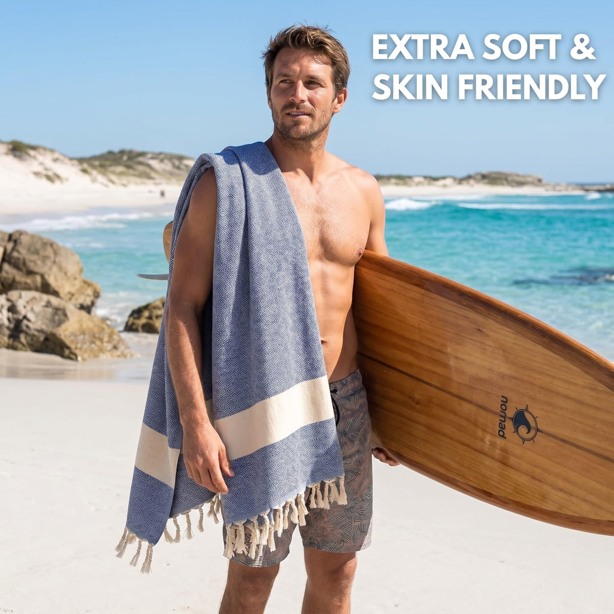 Turkish Beach Towels - Beach Towels for Adults Extra Large 100x180cm - Turkish Hammam Peshtemal Towel - Super Absorbent Quick Dry Lightweight