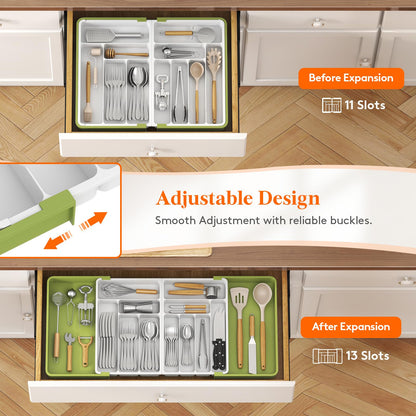 Lifewit Extra Large Cutlery Drawer Organiser, Expandable to 36 Inches Utensil Tray for Kitchen, Adjustable Silverware and Flatware Holder, Compact