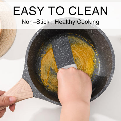 Kordisen Sauce Pan Set with Lid, 16cm+20cm Non Stick Small Pot with Granite Coating, 2-Piece Cookware Set, PFOA/PFOS Free