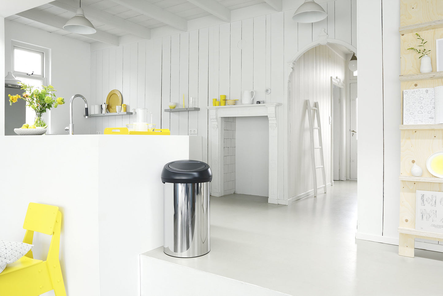Brabantia Touch Bin, Brilliant Steel/Matt Black Lid, 60L