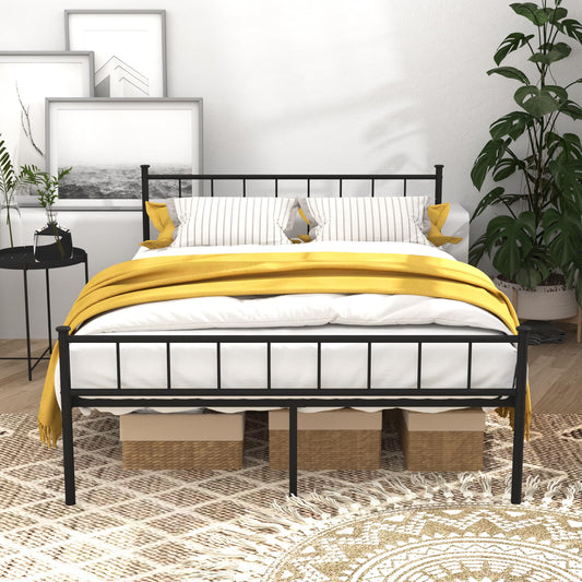 XINBEDEU 4ft6 Double Bed Frame, Modern Style Metal Platform Bed with Headboard and Footboard, Sturdy Metal Slatted Support Requiring No Spring