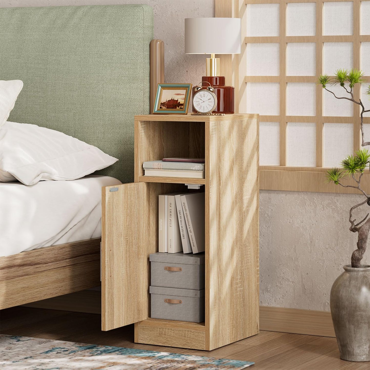 IBUYKE Slim Bedside Table Set of 2,Rattan Nightstand,Natural WNS012N-2