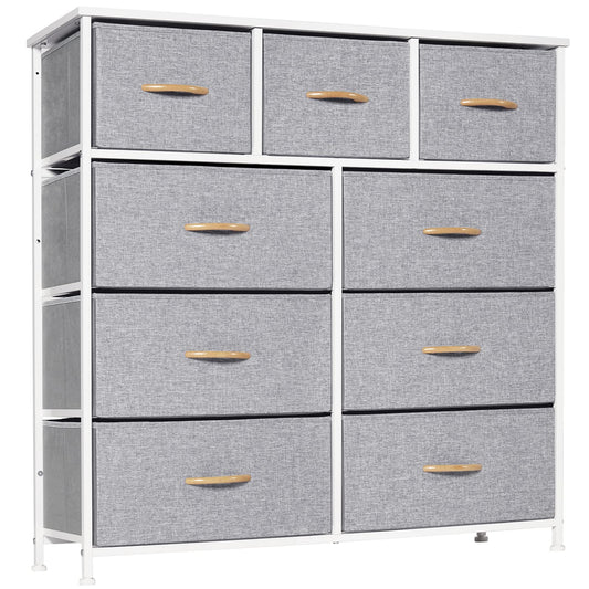 LYNCOHOME Chest of Drawer Bedroom, 9 Drawers Dresser with Deep and Large Drawers, Fabric Storage Drawers Easy to Assemble, for Bedroom, Kids room,