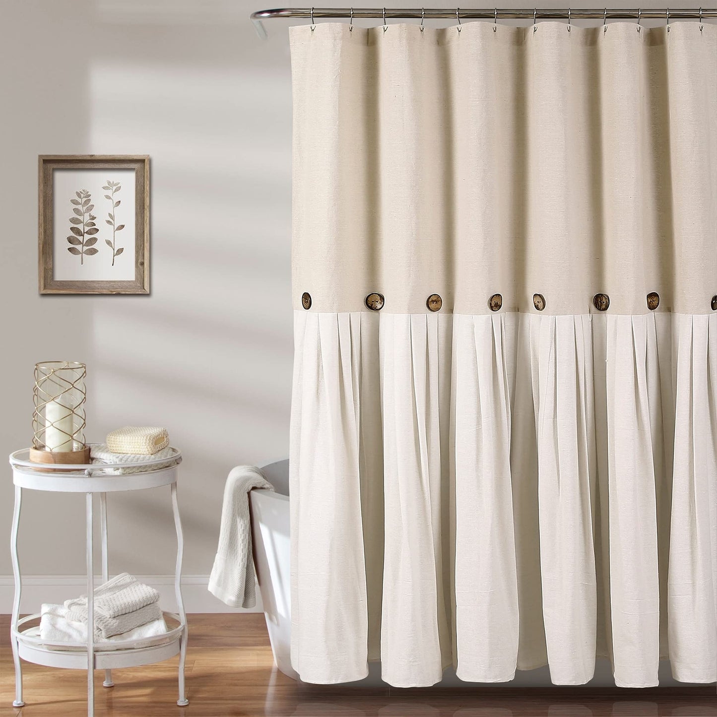 Lush Decor Linen Button Shower Curtain, 72 in x 84 in (Wide x Long)