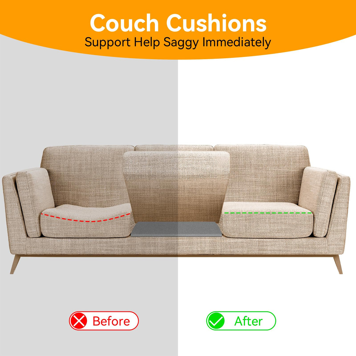 OFKAIS 60 x 50cm Sofa Support for Sagging Cushions,Sofa Cushion Support-2PC
