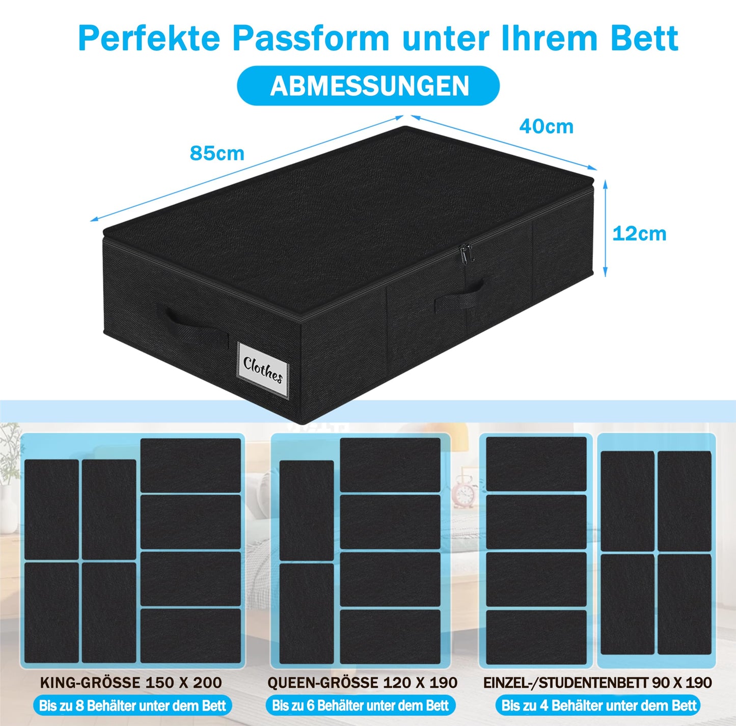 Kukikan Underbed Storage Box Set of 2 - Flat, 11.5 cm Slim Low Profile Underbed Clothes Storage Organiser for Dorm & Home