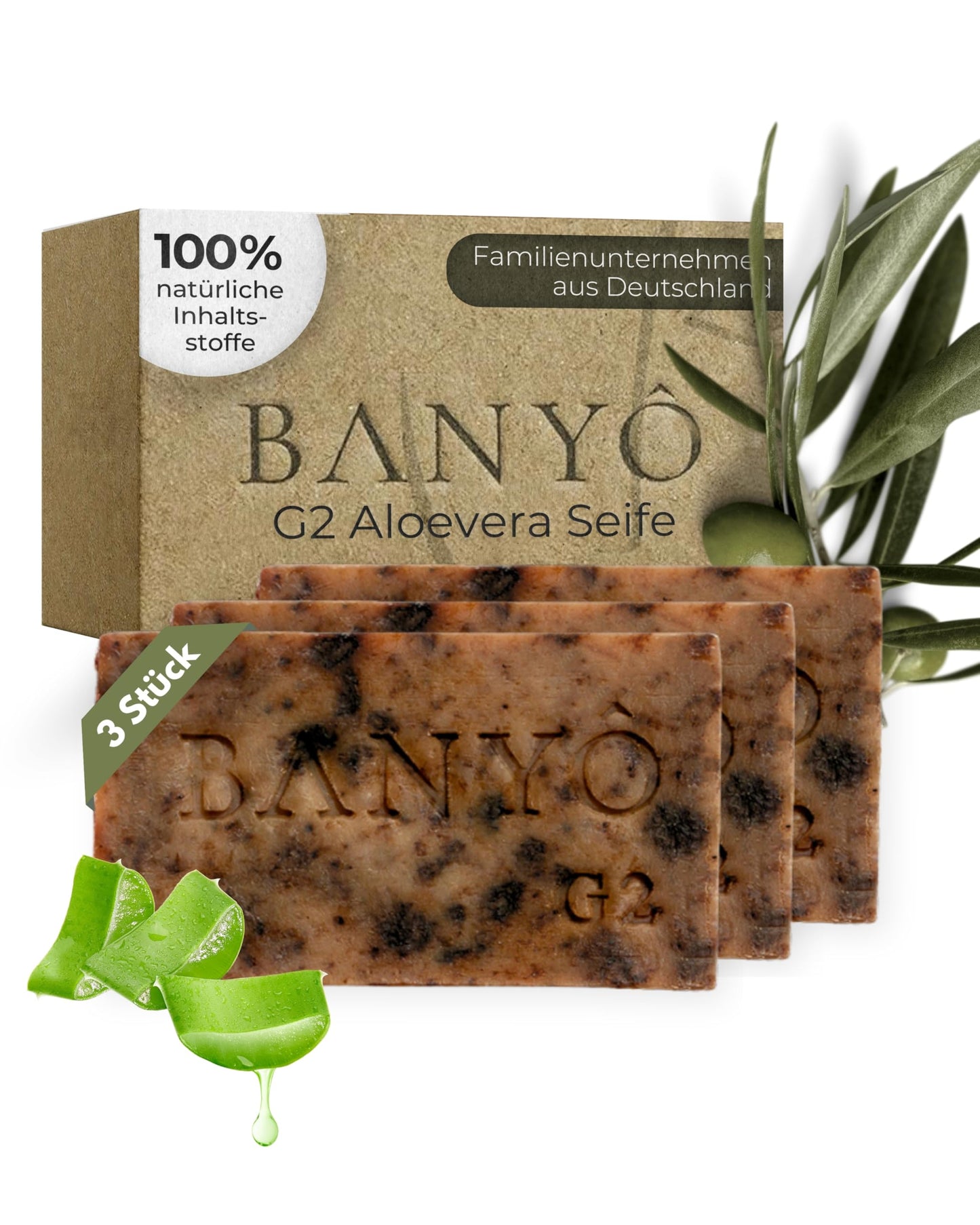 BANY? G02 Aloe Vera Face Soap Set of 3 I Handmade Hammam Soaps with 100% Natural Ingredients I Moisturising & Soothing I Relieves Skin Irritation I