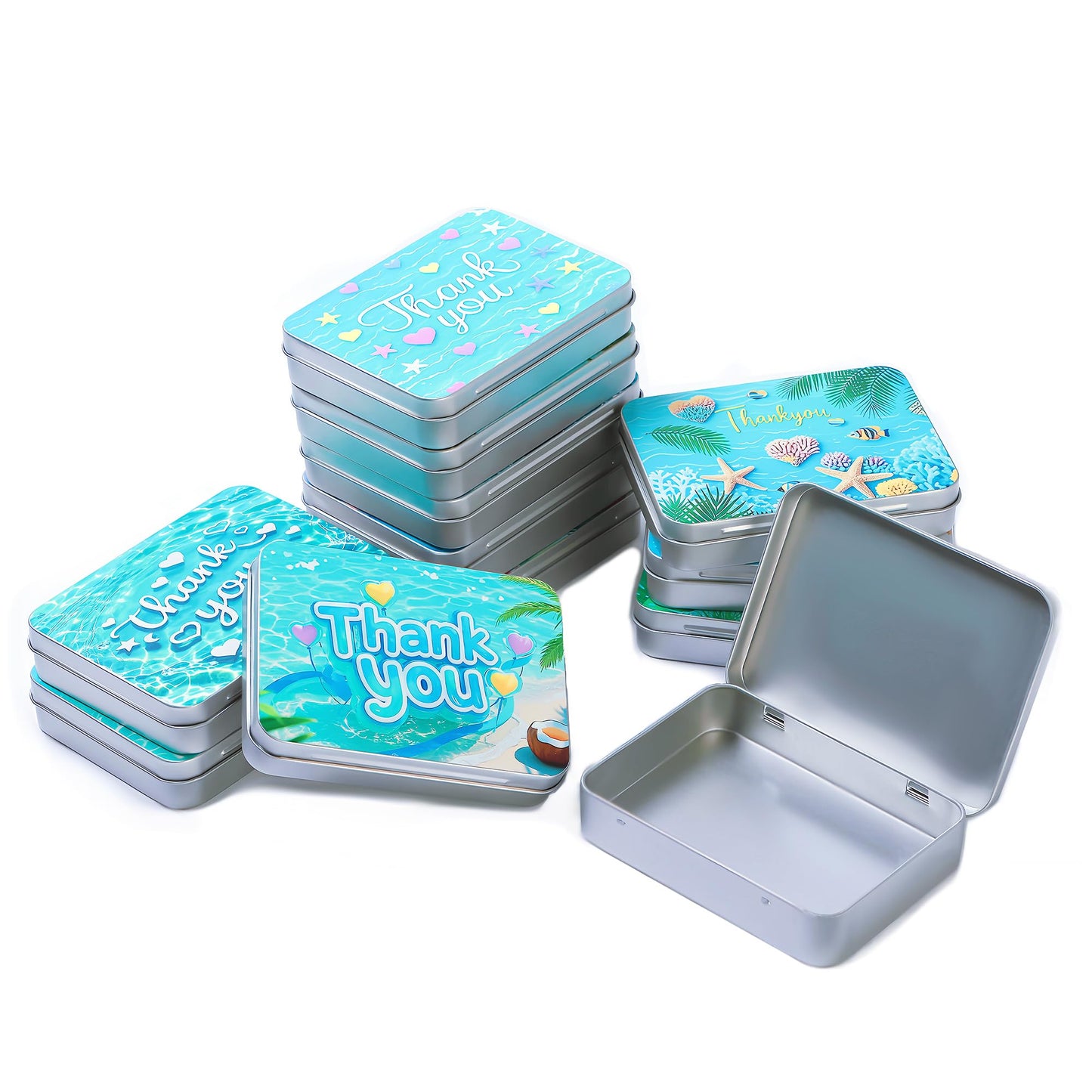 LJY Thank You Pattern Hinged Metal Tins, 12 Pack, 4.5 x 3.3 x 0.9 in