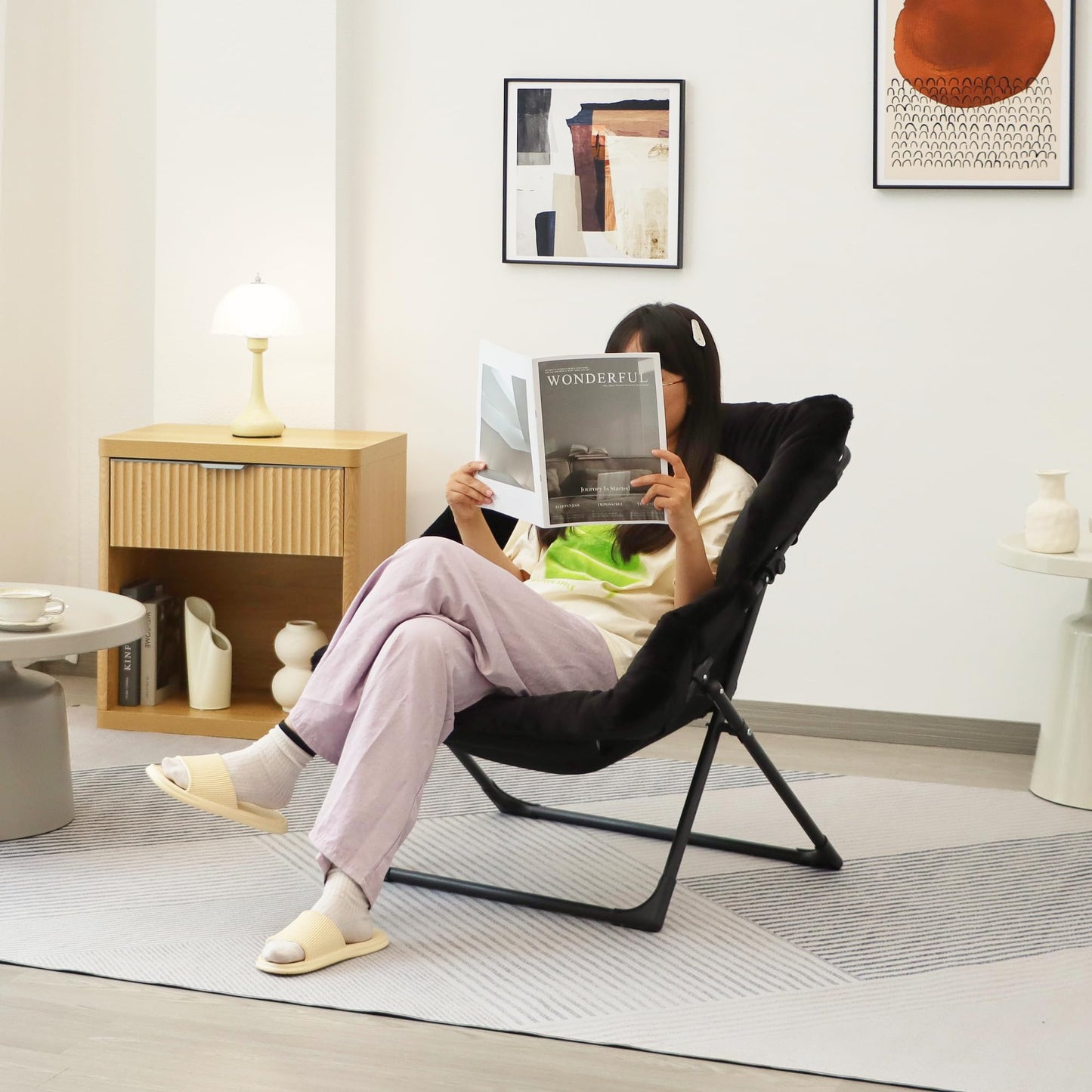 Mordchil EU Folding Saucer Chair, Comfy Faux-Fur Reading Chair, Foldable Oversized Accent Chairs for Teens, Adults