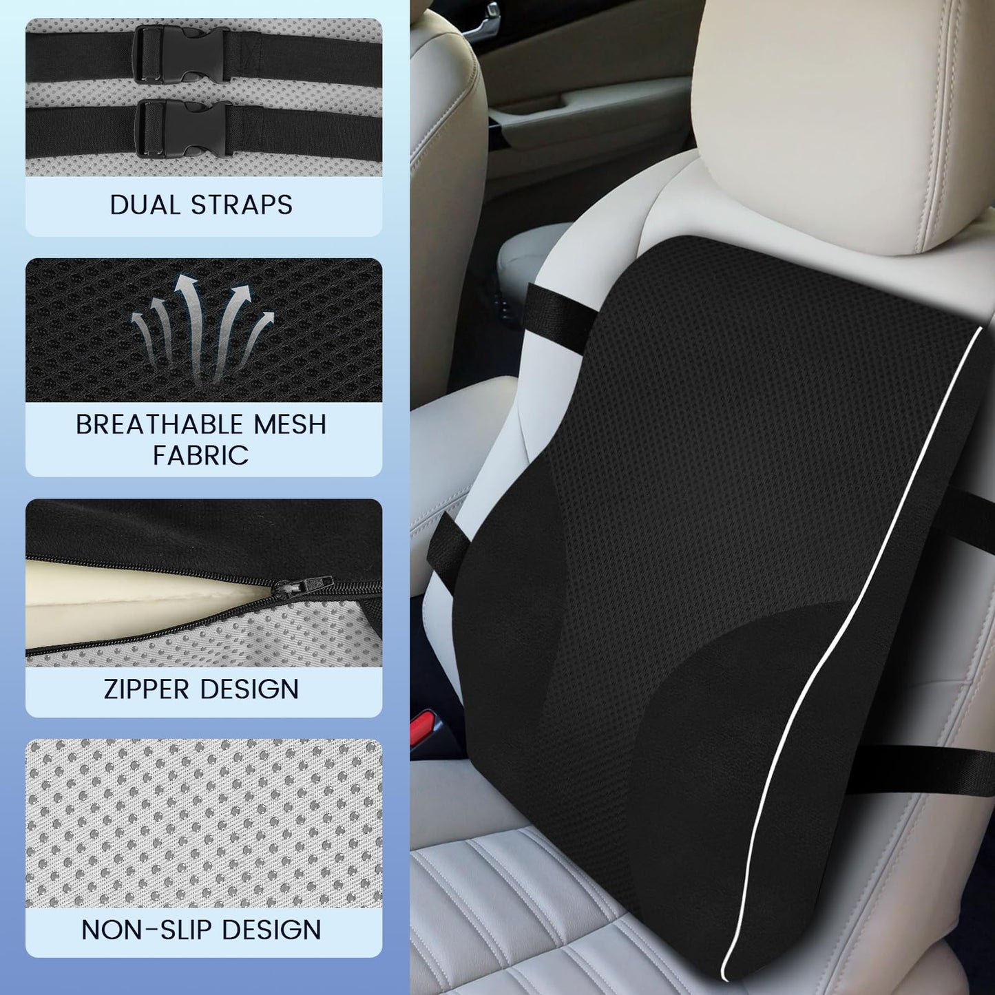 QUTOOL Lumbar Support Pillow for Office Chair Car Memory Foam Back Cushion for Back Large Back Pillow for Computer, Gaming Chair