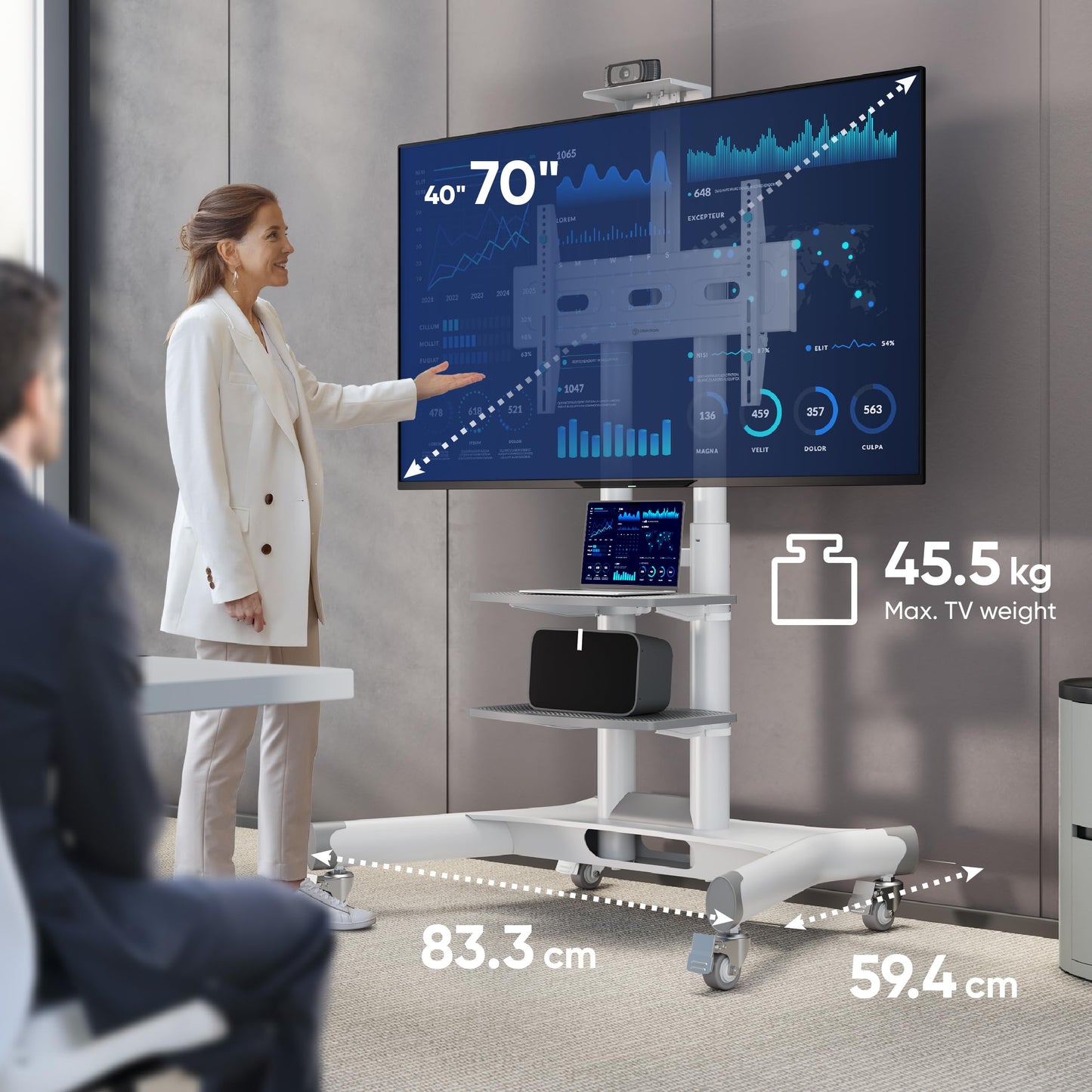 ONKRON Mobile TV Stand 40-70 Inch 45 kg, max VESA 600x400, TS1552-W
