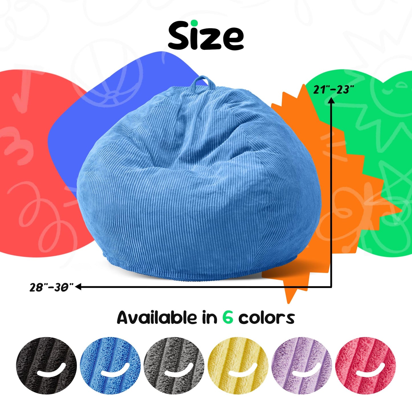 Hobestluk Kids Bean Bag Chair Teardrop Shape with Filling, 2.5FT Blue