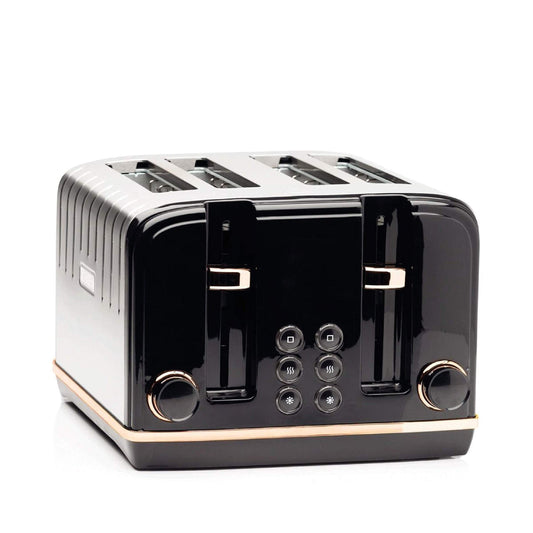 Haden Salcombe Black 4 Slice Toaster - Dual Browning Control, Retro Design, Wide Slot Toaster - Stainless Steel Housing - Self Centring Function -