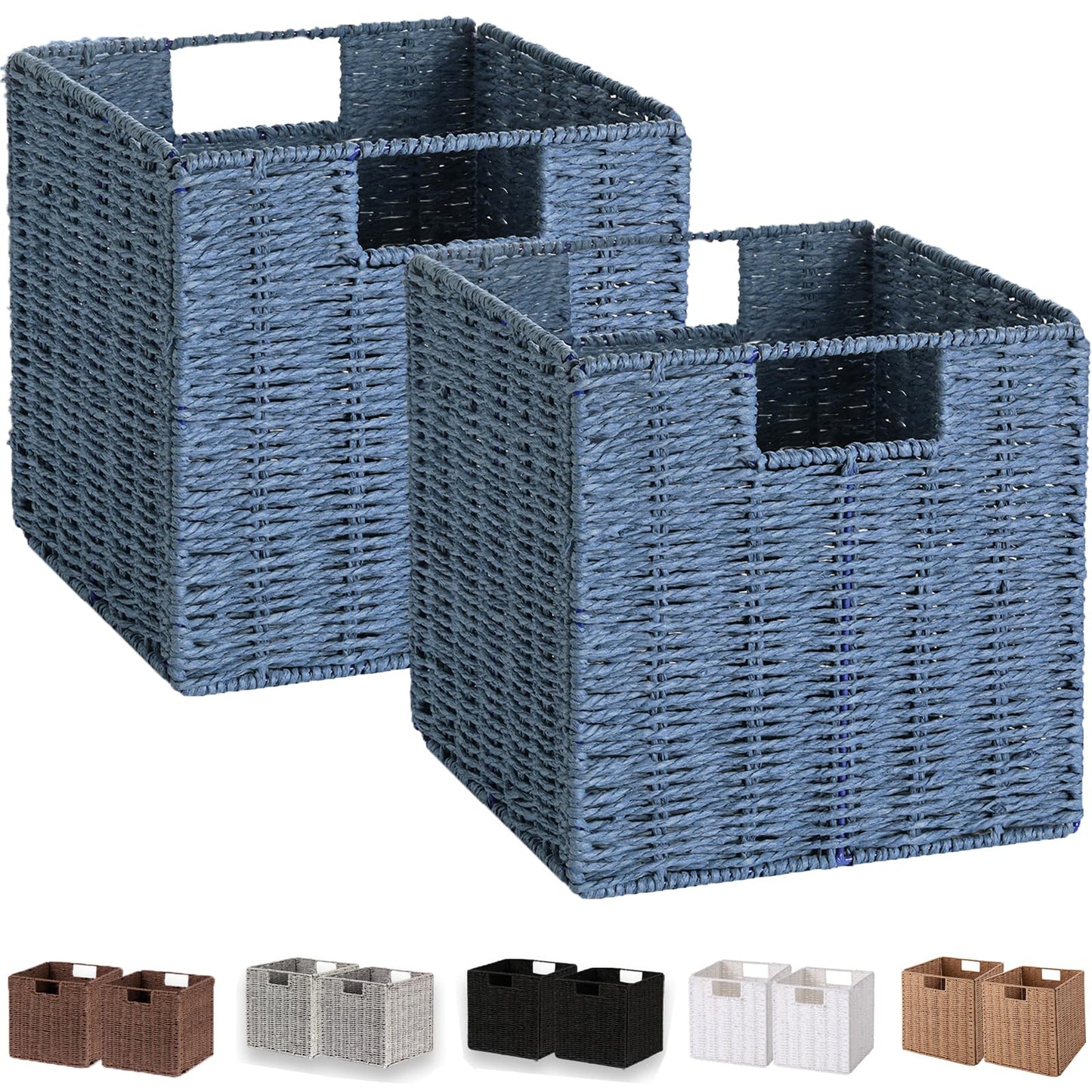 Vagusicc Wicker Storage Basket, Set of 2 Hand-Woven Storage Baskets for Shelves with Handles