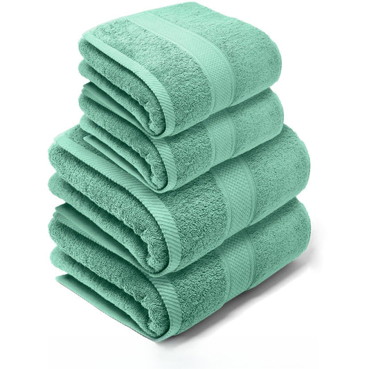LEBENGOOD Bath and Hand Towel Set Cotton 550gsm | 2 Hand Towels (50x90) and 2 Bath Towels (70x130) | Large, Soft, Absorbent (2 50x90 2 70x130 Aqua)