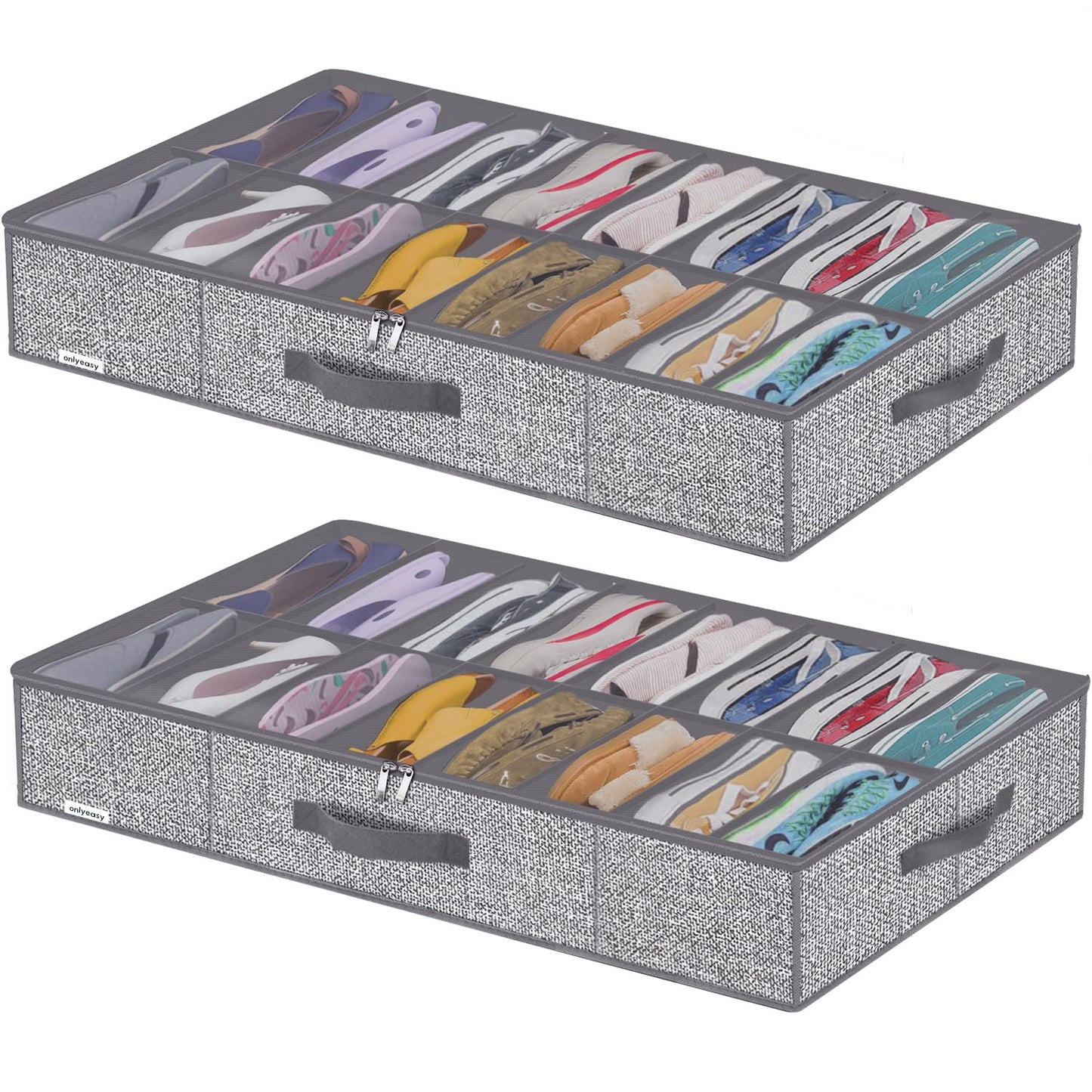 Onlyeasy - MXDUBS16P2 Shoe Storage Box with Handles and Clear Window, 16+16 Pairs, Heavy Duty Shoe Storage Box for Kids and Adults, 96 x 60 x 15 cm
