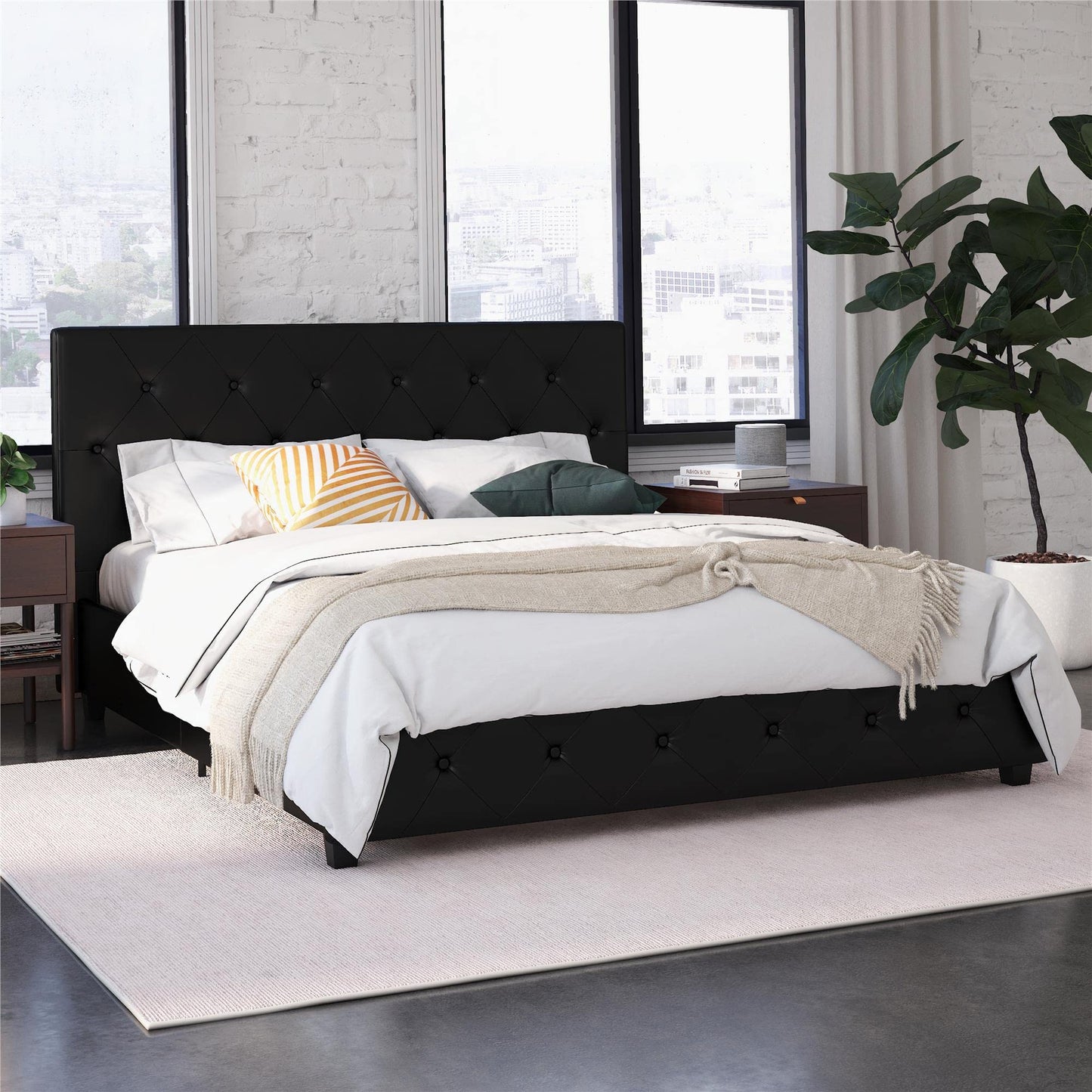 DHP Dakota Upholstered Platform Bed, Black PU Double