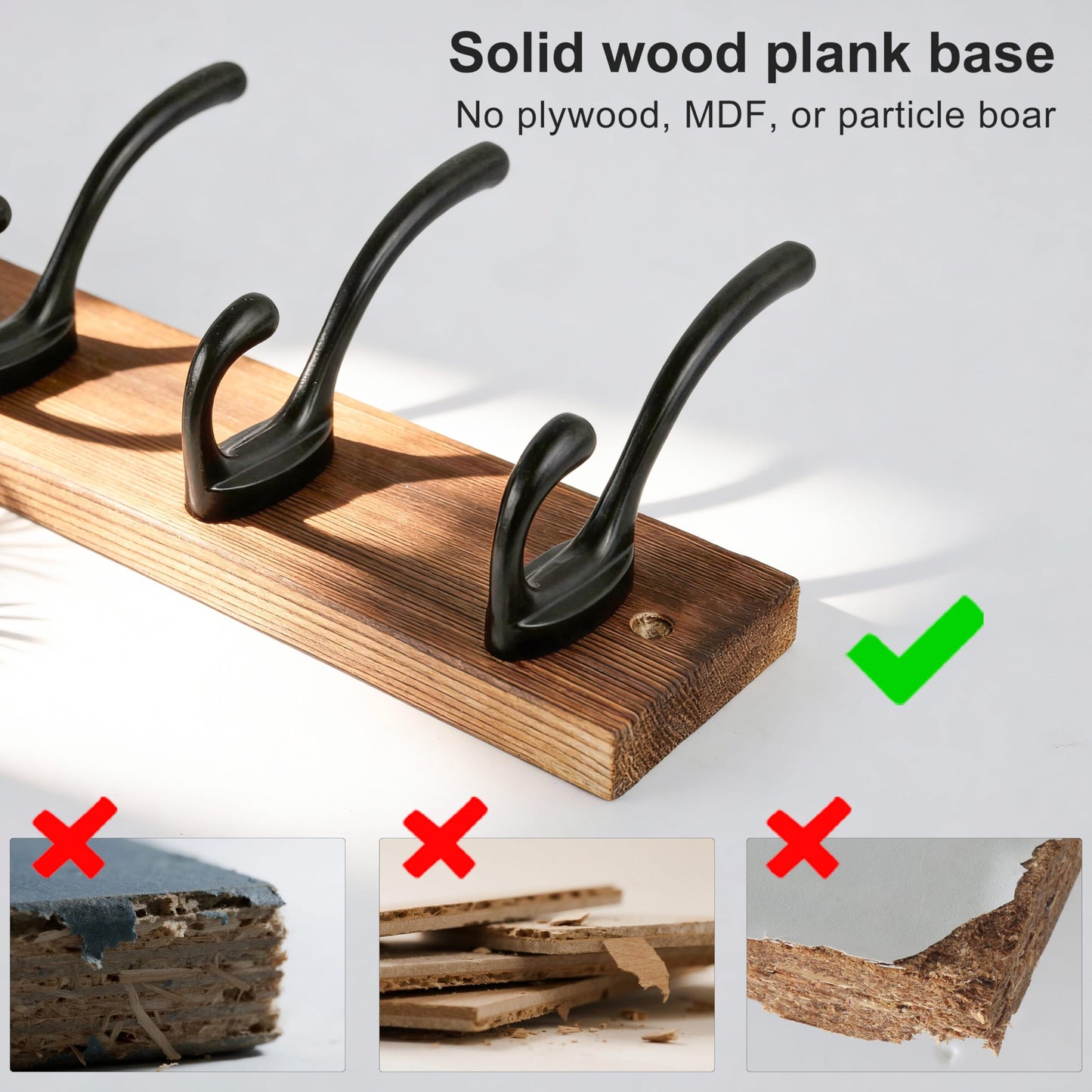 HONSKY Wall Coat Rack with 7 Double Hooks,50cm Wall Coat Hook,Wooden Coat and Towel Hanger Storage for Entryway, Bathroom, Bedroom