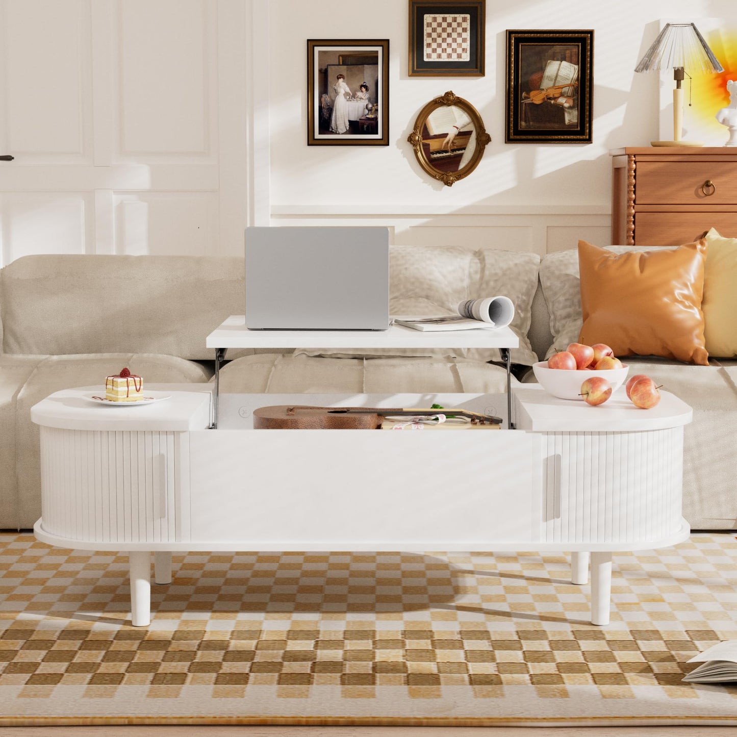 PURFINO Coffee Table with Lift Top - Wooden Modern Centre Table with Unique Textured & Hidden Storage, for Living Room, Bedroom, Small Space