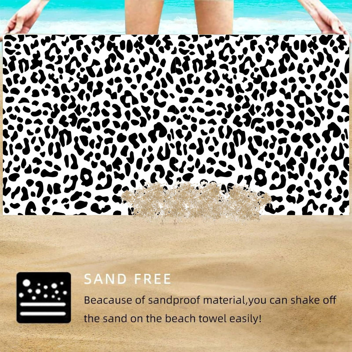 Large Quick Dry Microfibre Beach Bath Towel for Adult,Black White Leopard Print Sand Free Beach Towel with Bag,Lightweight Gym Yoga Sports