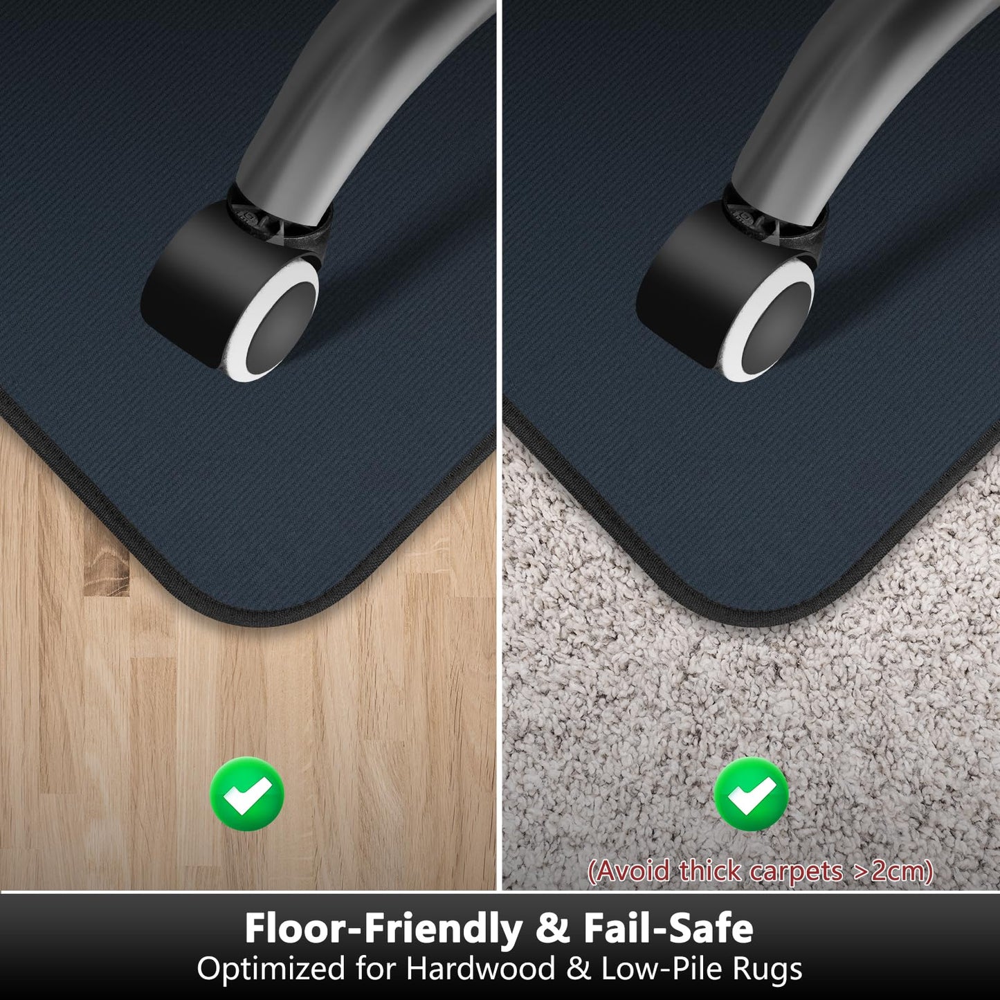 K KERNOWO Office Chair Mat for Carpet and Hardwood Floors, 47x35'' Corduroy Carpet Protector Chair Mat for Home & Office