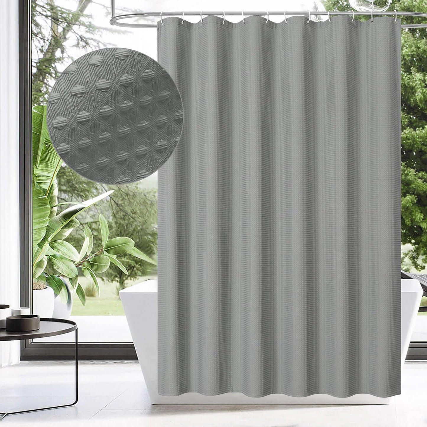 MitoVilla Extra Long Waffle Shower Curtain 72 x 84, Grey Farmhouse Fabric 84 inch Shower Curtain Liner, XL Shower Curtains for Bathroom Decor, Luxury