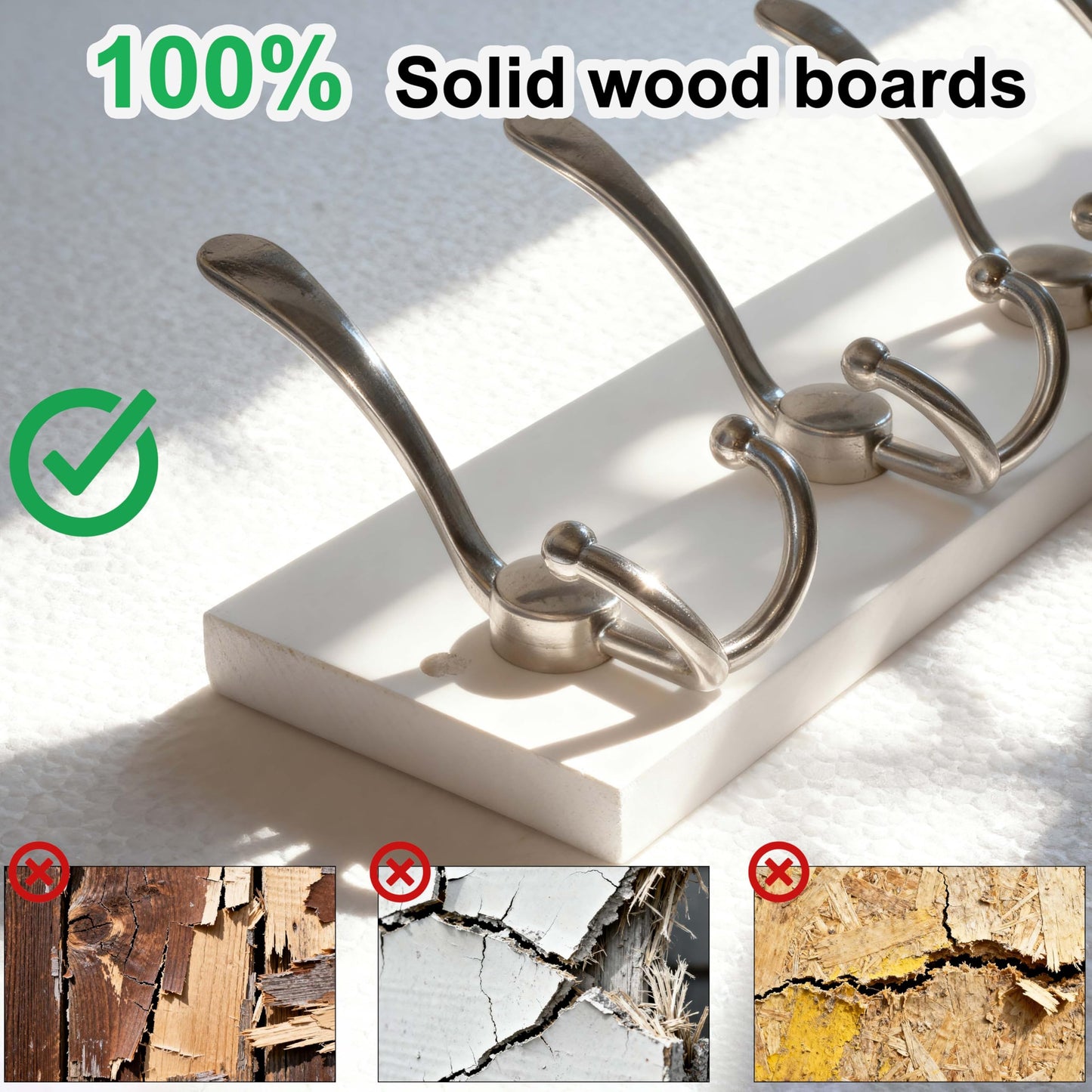 SKOLOO Creations White Solid Wood Wall Mounted Coat Rack, 5 Hooks, 16-7/8" Long - Kitchen, Mudroom, Entryway, Bathroom - Includes Mounting Hardware