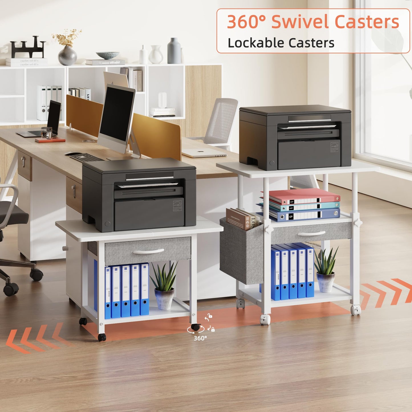 OYRREU Printer Stand on Wheels with Storage, Printer Table for Home Office