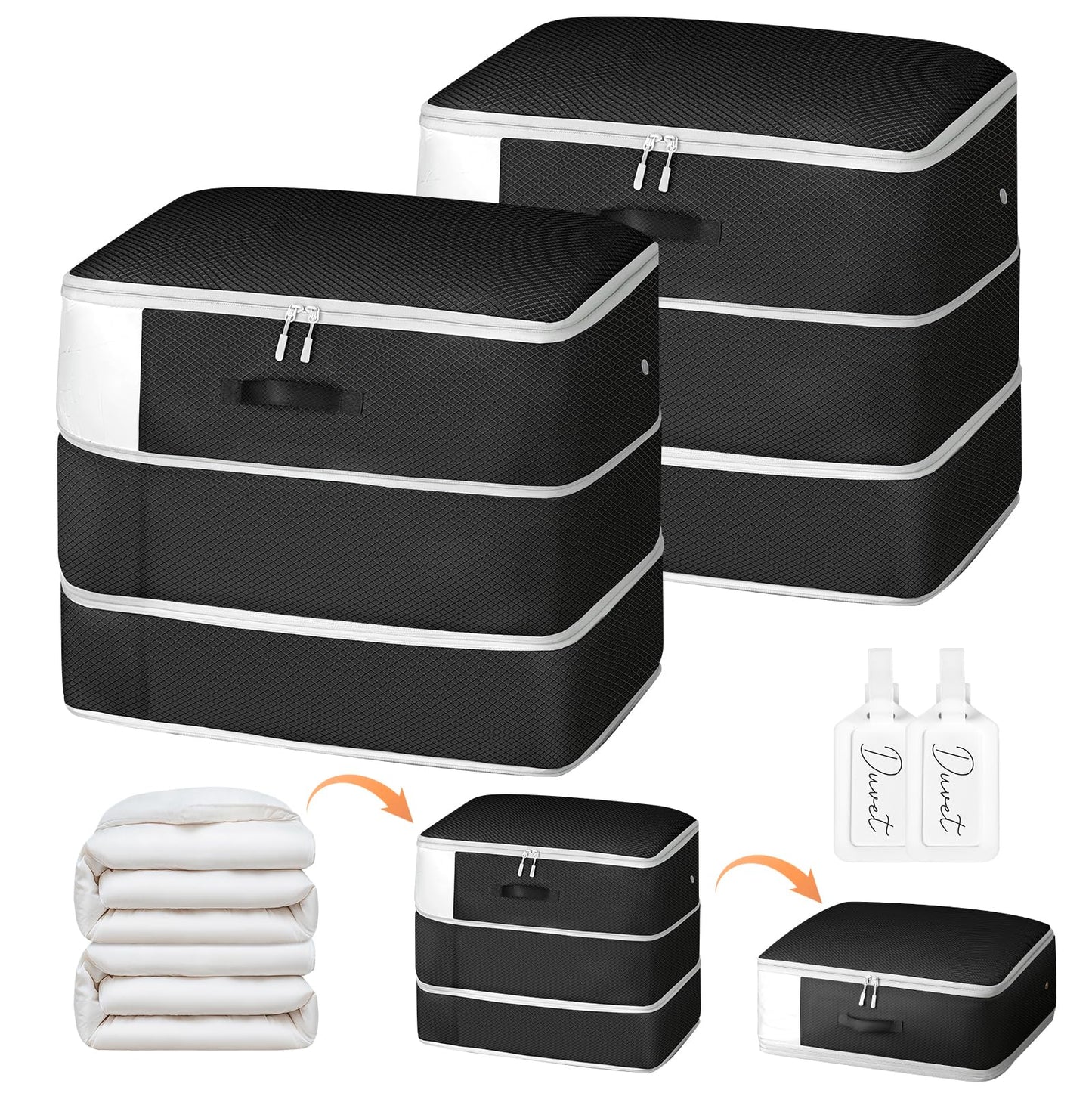 DIMJ Duvet Storage Compression Organiser Bags - 2 Pack 3-Layer Ultra Space Saving Self Compression Organiser with Clear Window