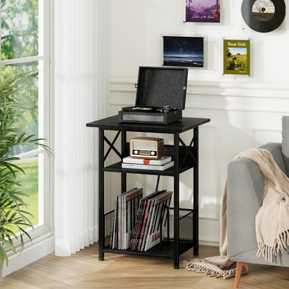 AMHANCIBLE Record Player Stand with Charging Station, Vinyl Record Storage