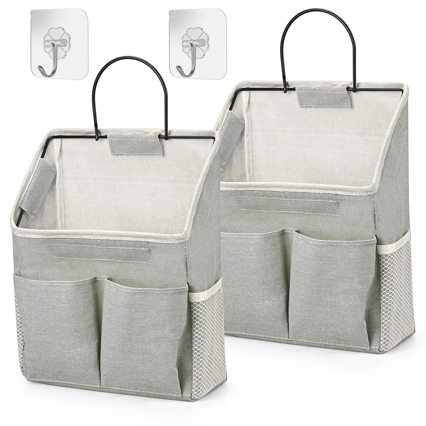 Set of 2 Waterproof Hanging Storage Organizers - Linen - Foldable - With Pockets - For Nursery, Bathroom, Bedroom, Office, RV - Grey