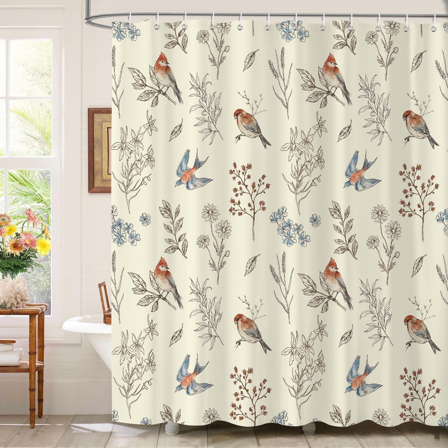 Dazzlewall Beige Birds Shower Curtain for Bathroom Mould & Mildew Resistant