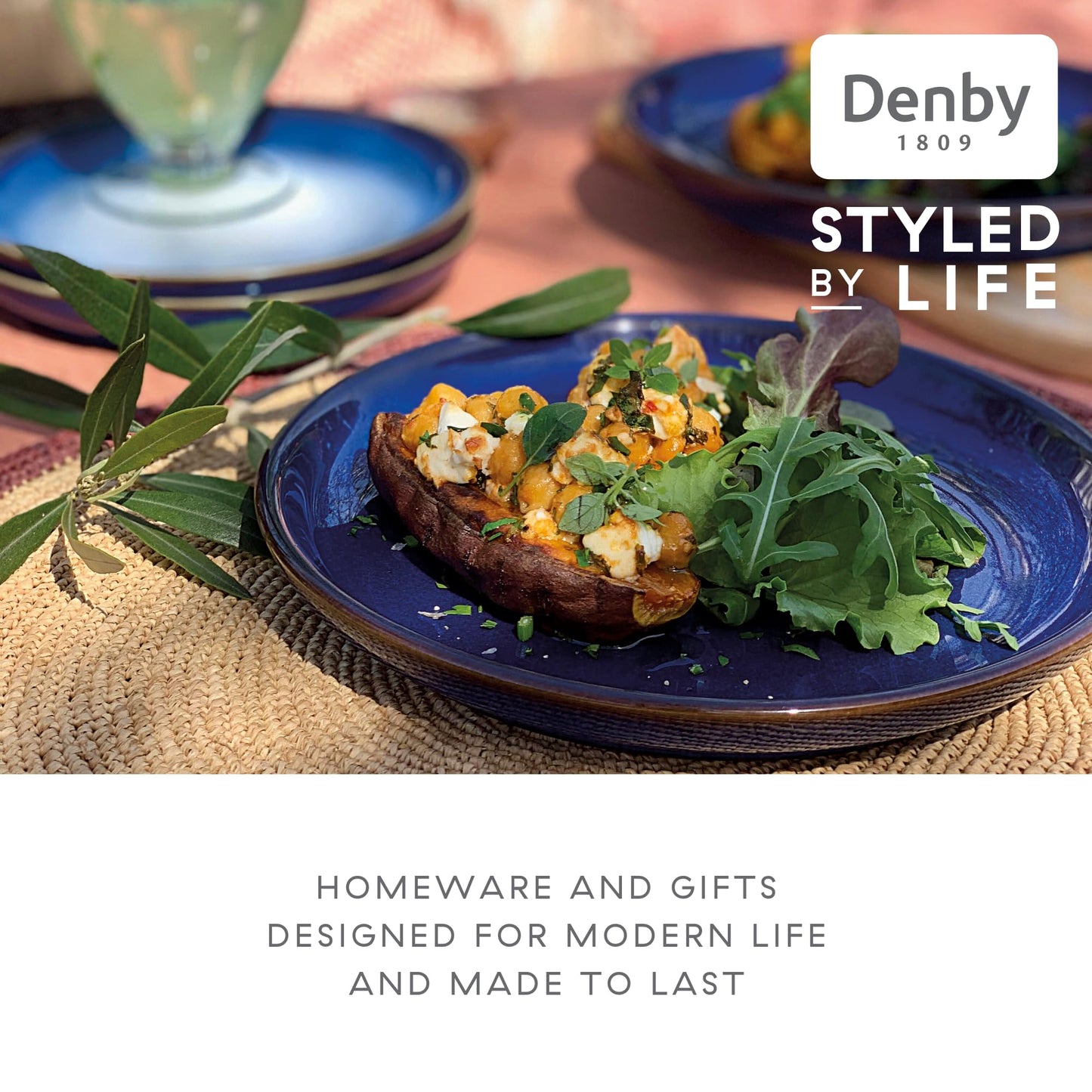 Denby - Imperial Blue Medium Plates Set of 4 - Dishwasher Microwave Safe Crockery 21cm - Royal Blue Coupe Ceramic Stoneware Tableware - Chip & Crack