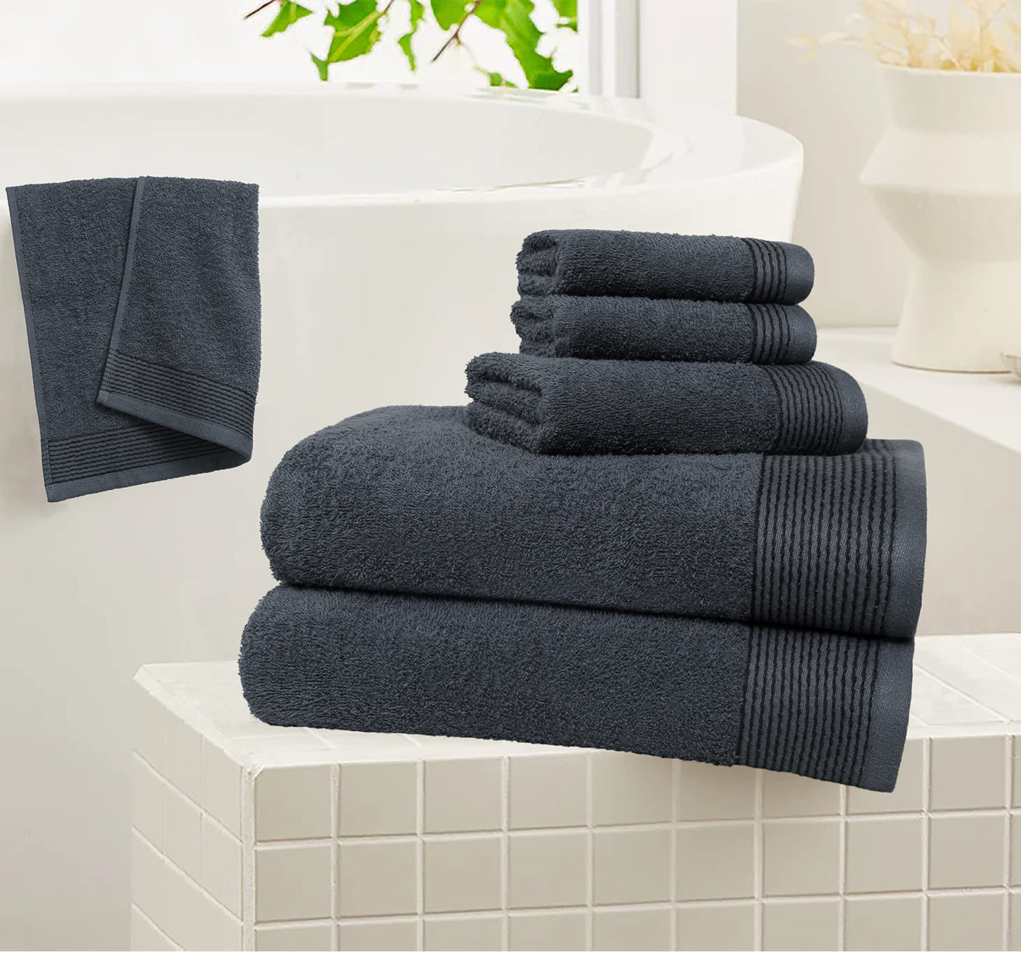 BELIZZI HOME 100% Cotton Ultra Soft 6 Pack Towel Set, Contains 2 Bath Towels 28x55 inchs, 2 Hand Towels 16x24 inchs & 2 Washcloths 12x12 inchs