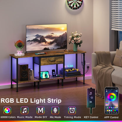 OYRREU TV Stand Cabinet LED for 65 55 Inch, TV Unit with Socket, USB Slots