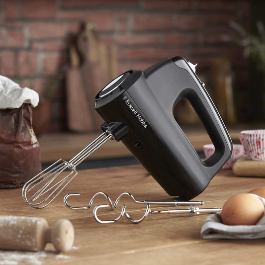 Russell Hobbs Desire Electric Hand Mixer with 5 speeds & turbo setting, 2 chrome plated beaters & 2 chrome plated dough hooks inc, all dishwasher